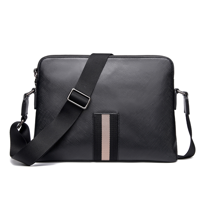 sacs bandoulière pour ordinateur portable en cuir véritable noir pour hommes d'affaires
