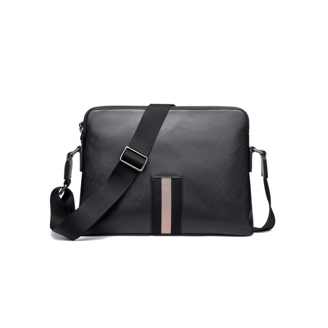 Black Strip Real Leather Crossbody Bags