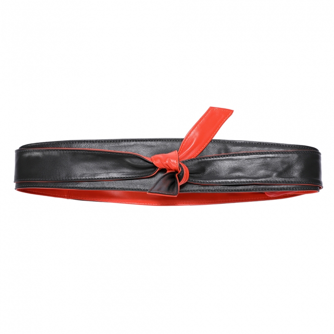 wholesale ceinture de taille en cuir de veau pleine fleur de couleur rouge et noire pour les femmes 