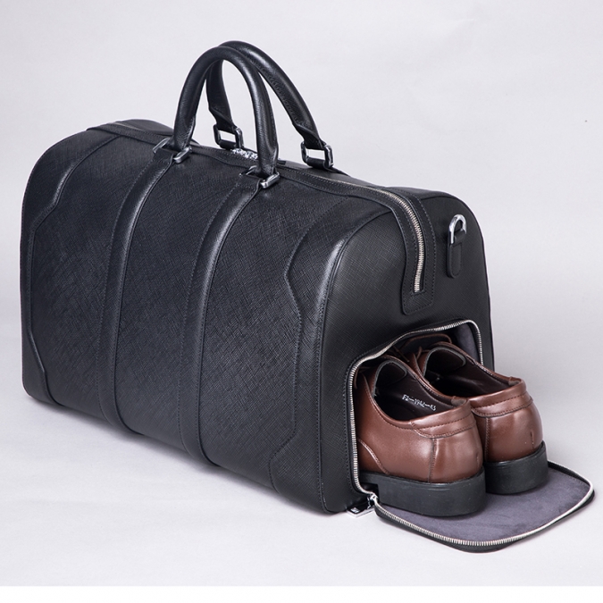 Sacs de voyage en cuir saffiano pour hommes de qualité de luxe sur mesure avec poche pour chaussures 