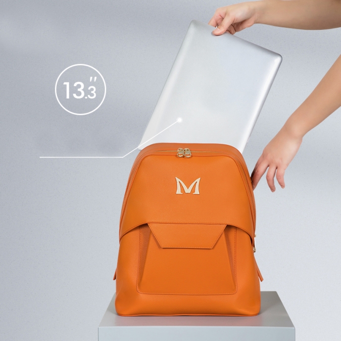 sac à dos OEM en cuir de vache orange pour femme avec logo en métal 
